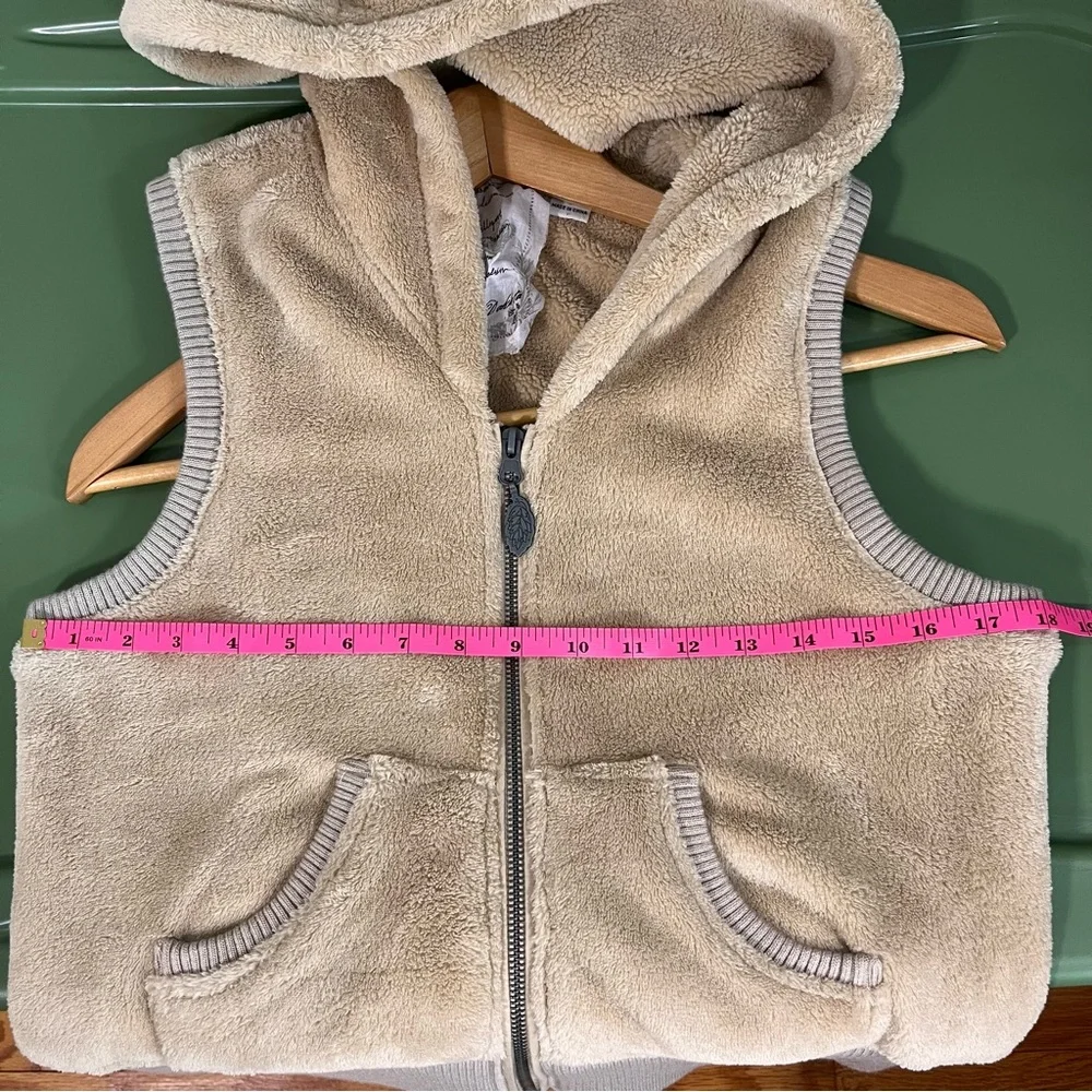 BB Dakota Teddy Fleece Hoodie Tan Full Zip Women’s Vest Size Large